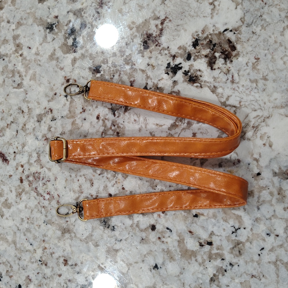 Tan Adjustable PU Leather Bag Strap with Brass Style Hardware